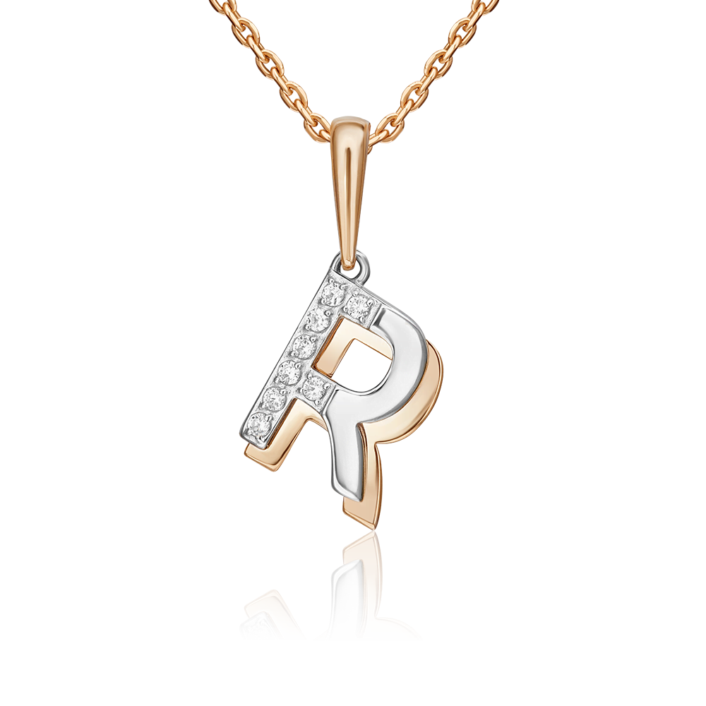 Подвеска «Буква R» из комбинированного золота с фианитами 03-3419-R-401-1111