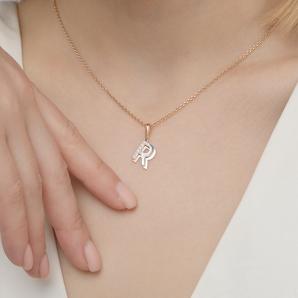 Подвеска «Буква R» из комбинированного золота с фианитами 03-3419-R-401-1111