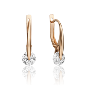 Серьги с английским замком из красного золота с фианитом