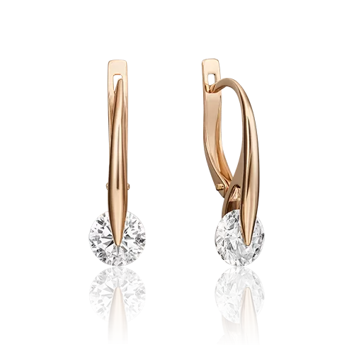 Серьги с английским замком из красного золота с фианитом 02-4568-00-401-1110