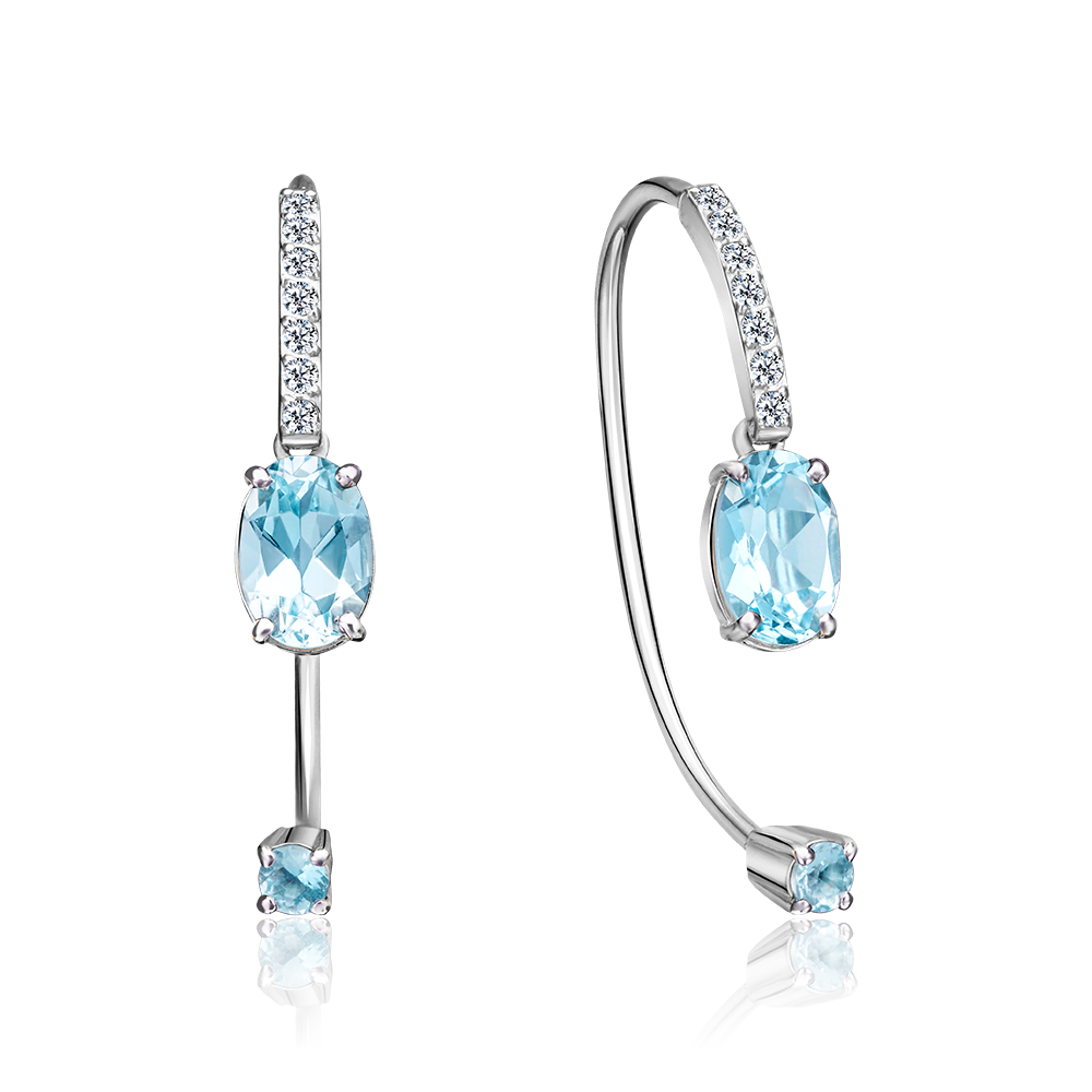 Серьги с французским замком из белого золота с топазами и натуральными топазами white 02-4365-00-201-1120-57