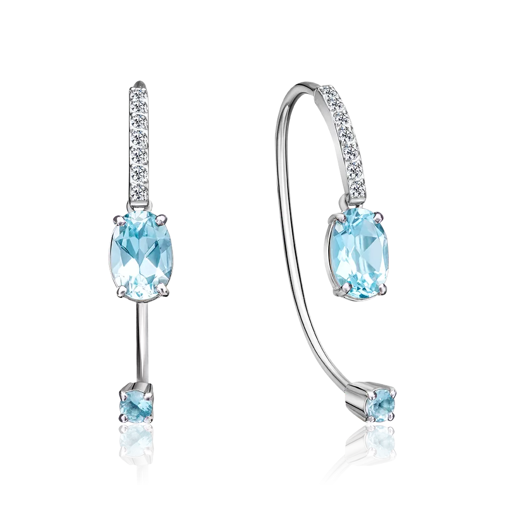 Серьги с французским замком из белого золота с топазами и натуральными топазами white 02-4365-00-201-1120-57