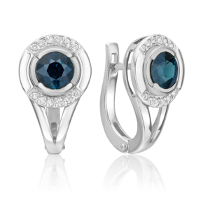 Серьги с английским замком из белого золота с сапфиром и бриллиантами 02-5232-00-105-1120