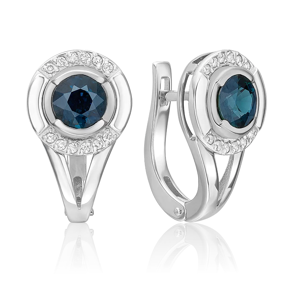 Серьги с английским замком из белого золота с сапфиром и бриллиантами 02-5232-00-105-1120
