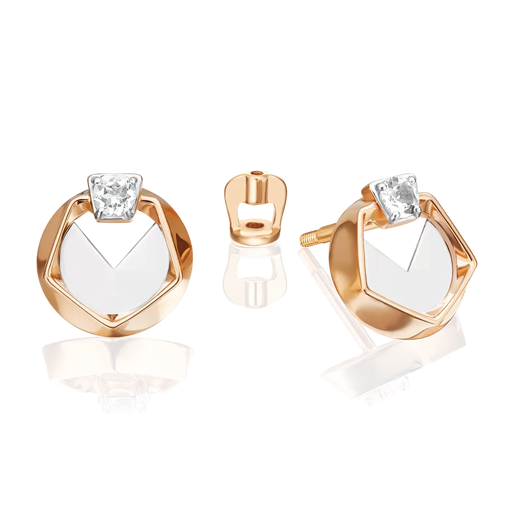 Серьги-пусеты из комбинированного золота с натуральным топазом white 02-5042-00-201-1111