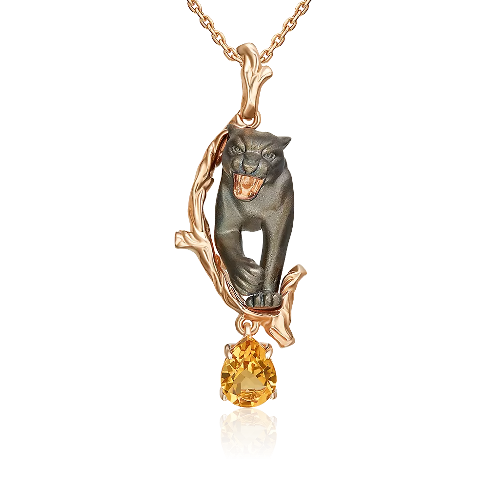 Подвеска «Чёрная пантера» из красного золота с цитрином 03-3501-00-206-1110