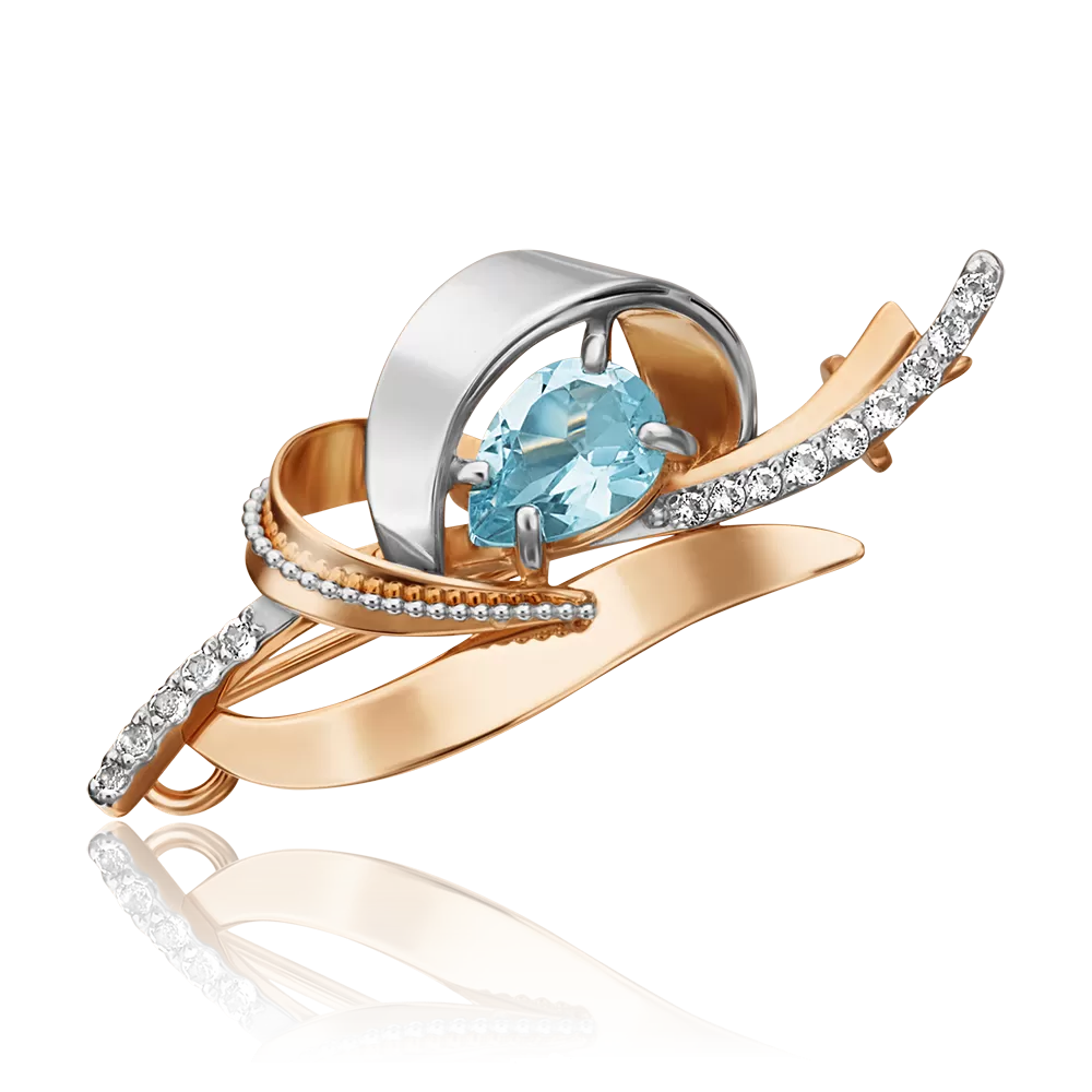 Брошь из комбинированного золота с топазом и натуральными топазами white 04-0219-00-201-1111-57