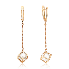 Серьги с английским замком из красного золота с жемчугом культивированным 02-4412-00-301-1110-31