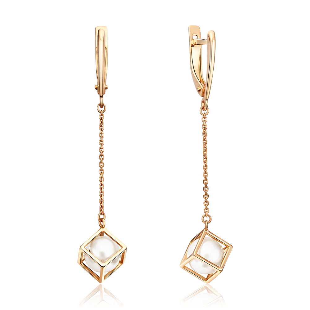 Серьги с английским замком из красного золота с жемчугом культивированным 02-4412-00-301-1110-31