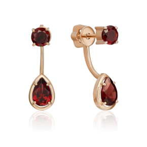 Серьги-джекеты из красного золота с гранатами 02-5394-00-204-1110