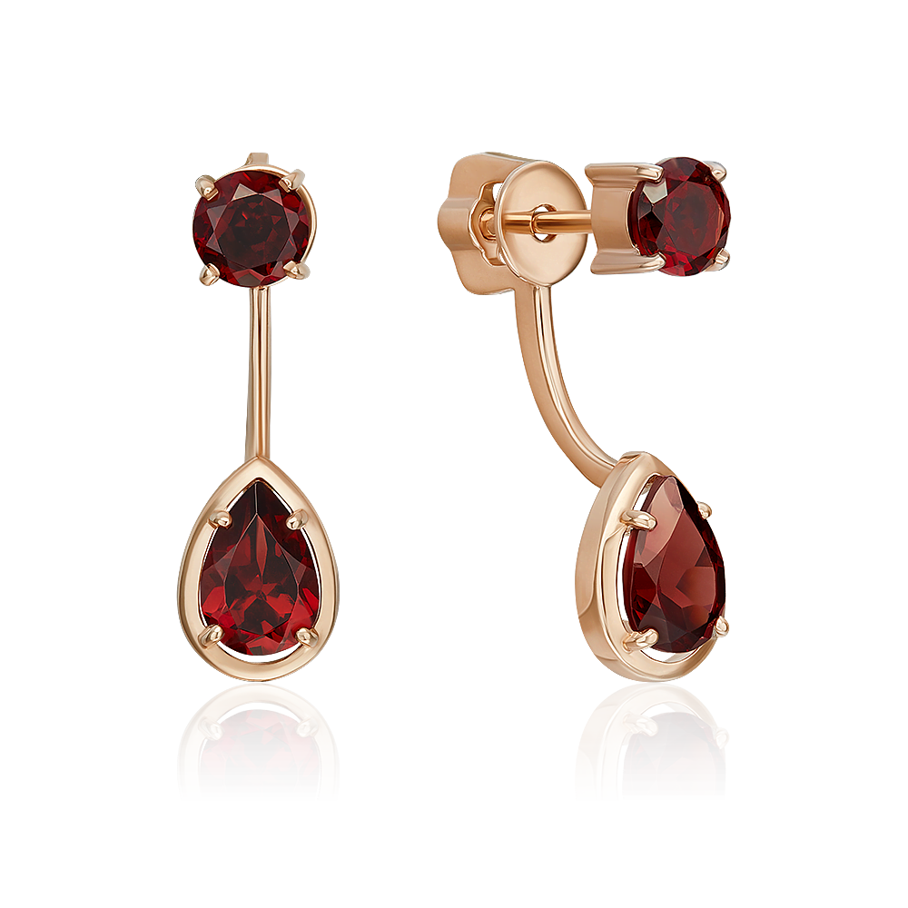 Серьги-джекеты из красного золота с гранатами 02-5394-00-204-1110