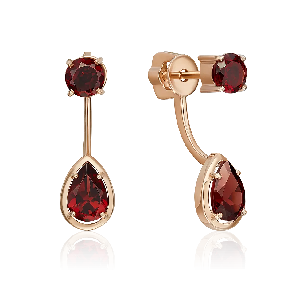 Серьги-джекеты из красного золота с гранатами 02-5394-00-204-1110