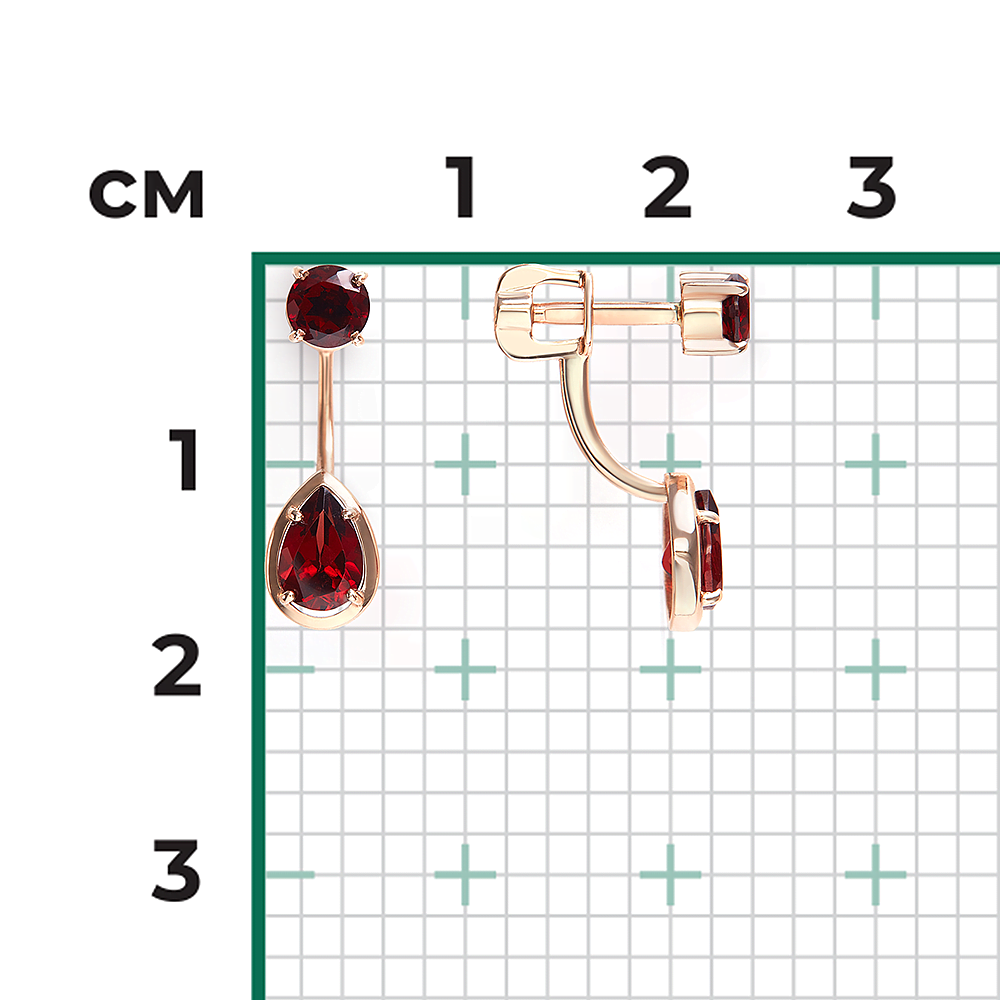 Серьги-джекеты из красного золота с гранатами 02-5394-00-204-1110
