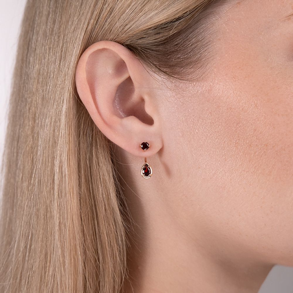 Серьги-джекеты из красного золота с гранатами 02-5394-00-204-1110