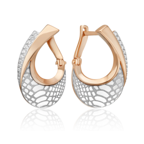 Серьги с принтом «Питон» из комбинированного золота с фианитами 02-5198-00-401-1111