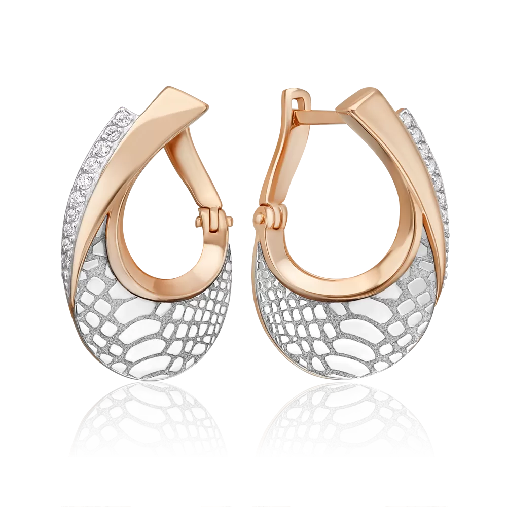 Серьги с принтом «Питон» из комбинированного золота с фианитами 02-5198-00-401-1111