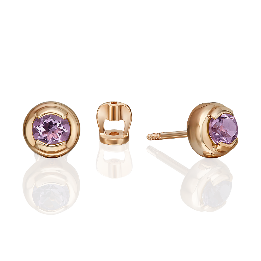 Серьги-пусеты из красного золота с аметистами 02-5391-00-203-1110
