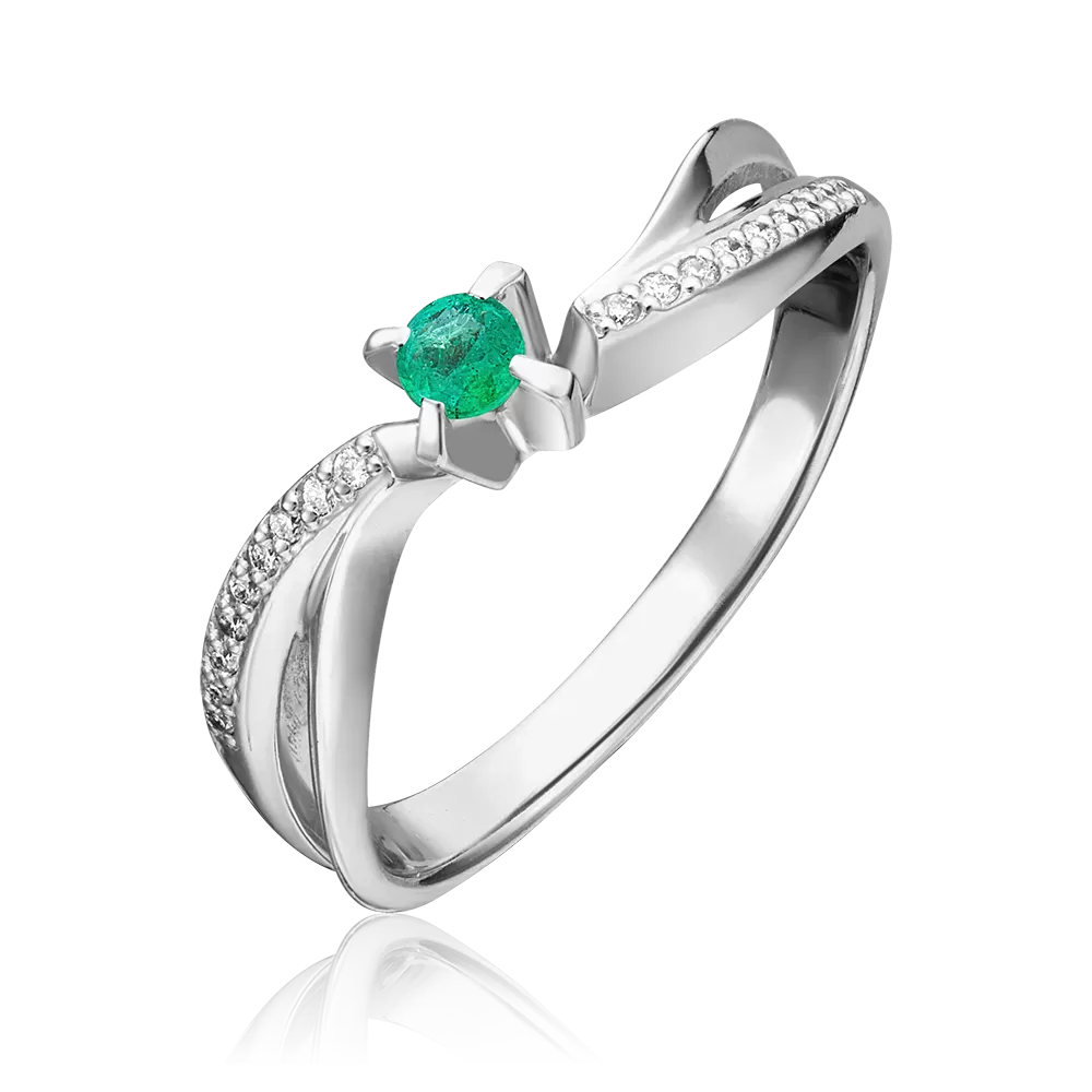 Кольцо из белого золота с изумрудом и бриллиантами 01-0042-00-106-1120-30