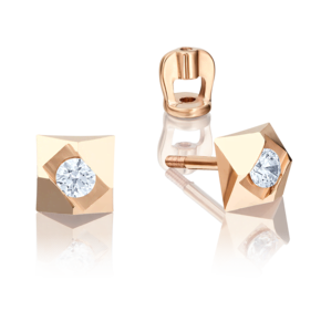 Серьги-пусеты из красного золота с бриллиантом 02-4014-00-101-1110-30
