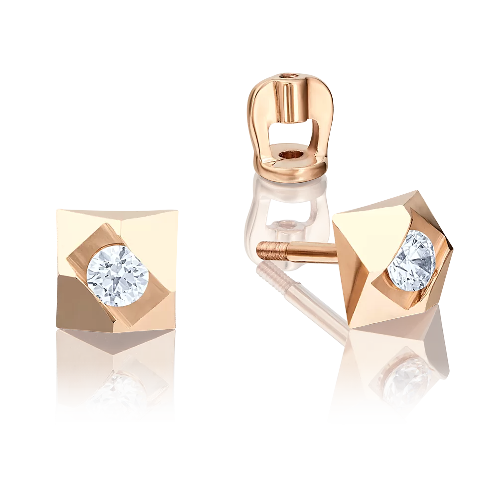 Серьги-пусеты из красного золота с бриллиантом 02-4014-00-101-1110-30