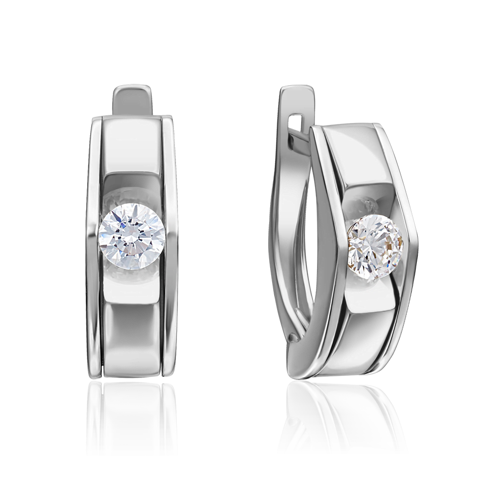 Серьги с английским замком из белого золота с фианитом 02-4138-00-401-1120