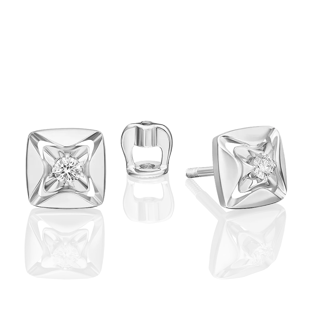 Серьги-пусеты из белого золота с бриллиантом 02-5440-00-101-1120