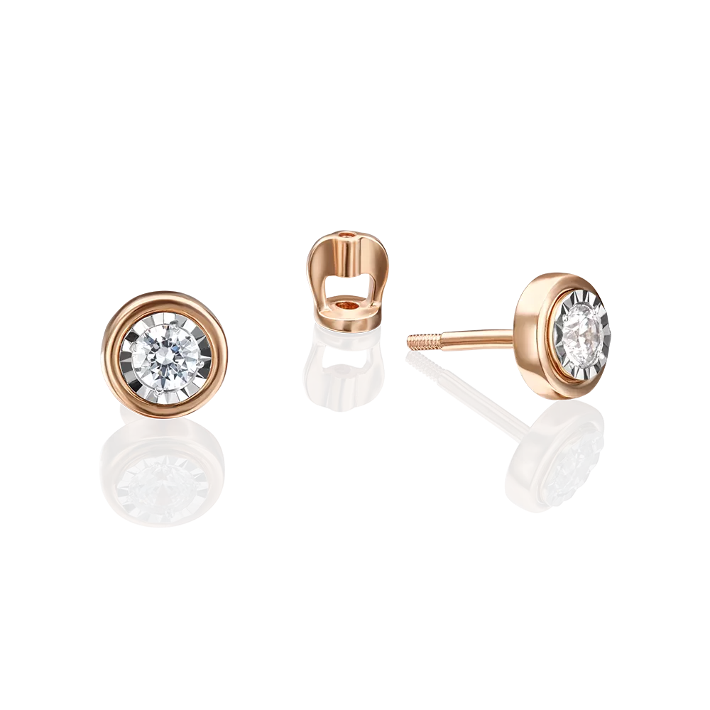 Серьги-пусеты из комбинированного золота с фианитом 02-4303-00-401-1111