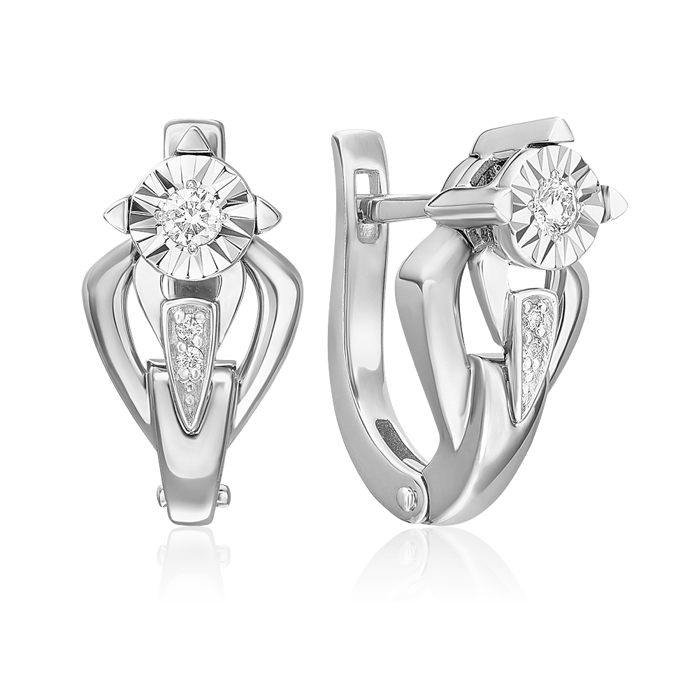 Серьги с английским замком из белого золота с бриллиантами 02-5223-00-101-1120