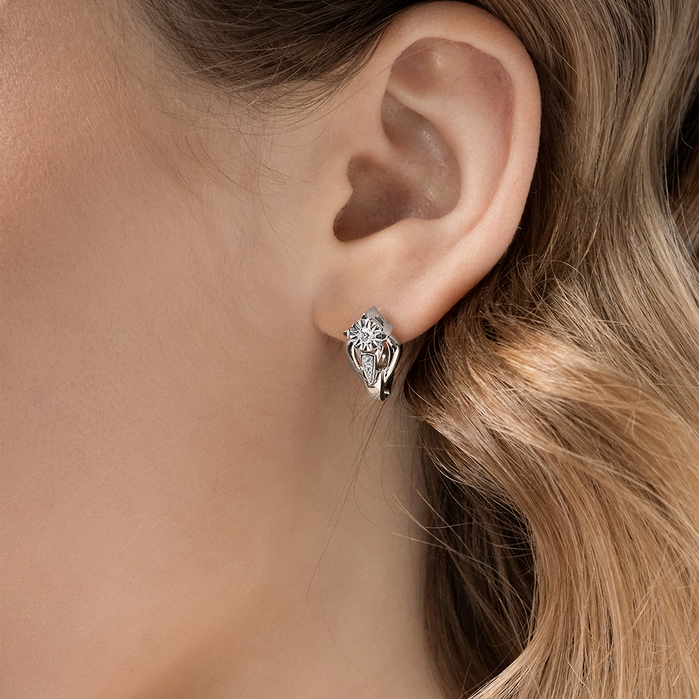 Серьги с английским замком из белого золота с бриллиантами 02-5223-00-101-1120