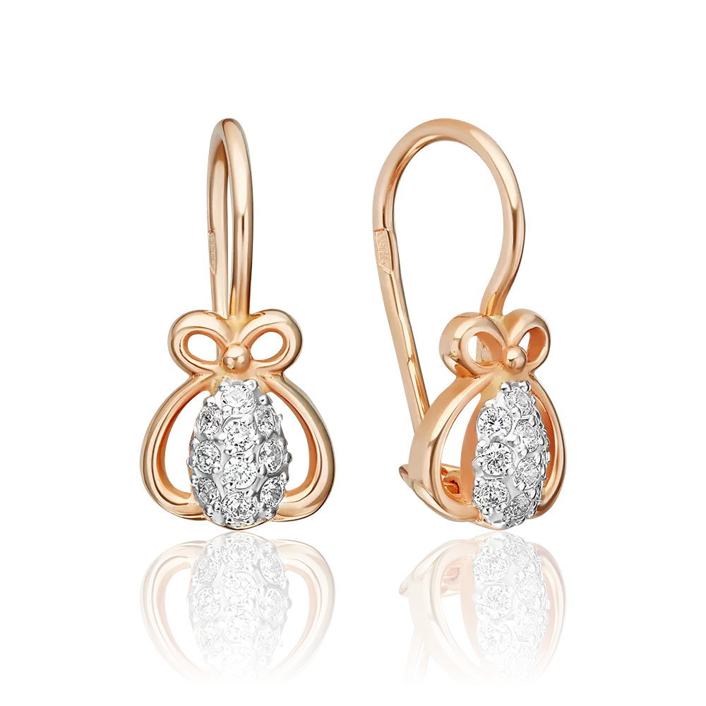 Детские серьги с французским замком из красного золота с фианитами 02-1881-00-401-1110-03