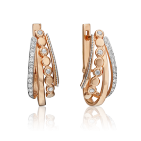 Серьги с английским замком из комбинированного золота с фианитами