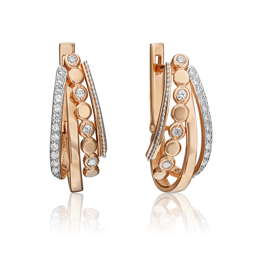 Серьги с английским замком из комбинированного золота с фианитами 02-4576-00-401-1111-24