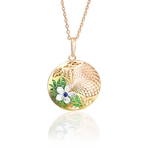 Подвеска из комбинированного золота с фианитом и эмалью 03-2517-00-404-1140-48