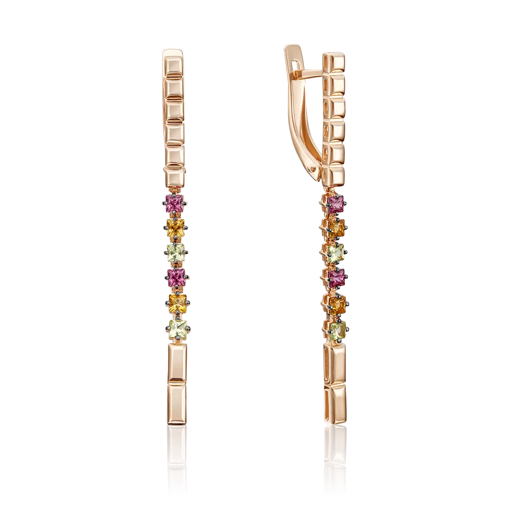 Серьги с английским замком из красного золота с миксом камней 02-4287-00-219-1110-57