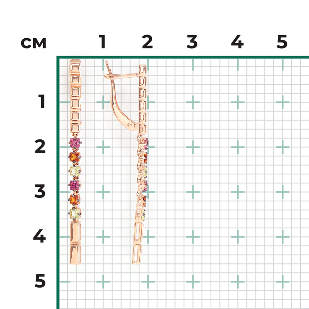 Серьги с английским замком из красного золота с миксом камней 02-4287-00-219-1110-57