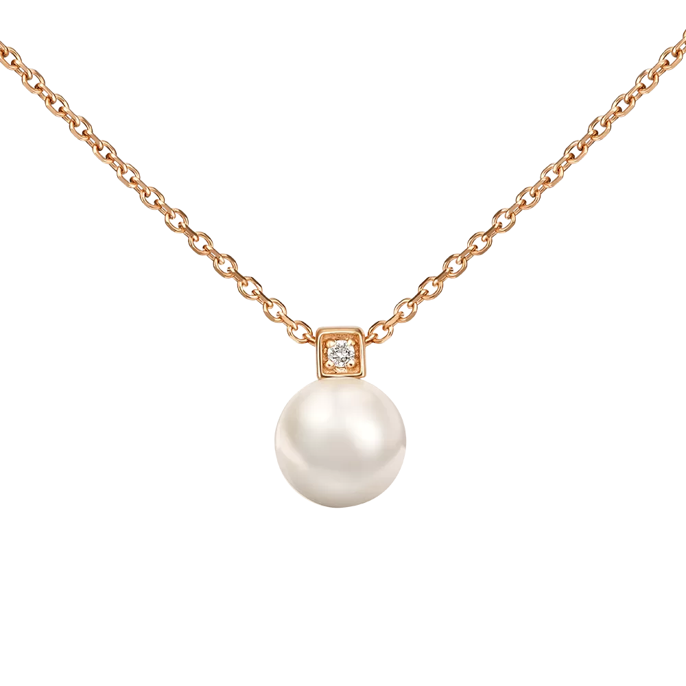 Колье из красного золота с жемчугом культивированным и фианитом 07-0146-00-302-1110-03