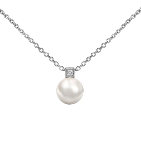 Колье из белого золота с жемчугом культивированным и фианитом 07-0146-00-302-1120-03
