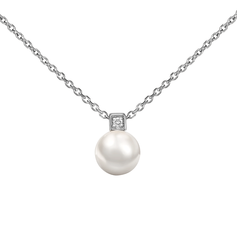 Колье из белого золота с жемчугом культивированным и фианитом 07-0146-00-302-1120-03