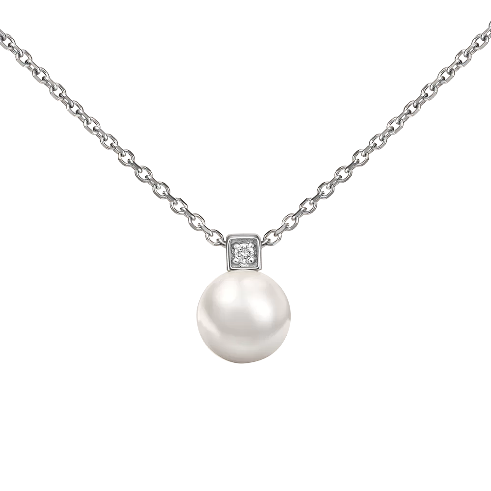 Колье из белого золота с жемчугом культивированным и фианитом 07-0146-00-302-1120-03