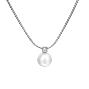 Колье из белого золота с жемчугом культивированным и фианитом 07-0147-00-302-1120-03