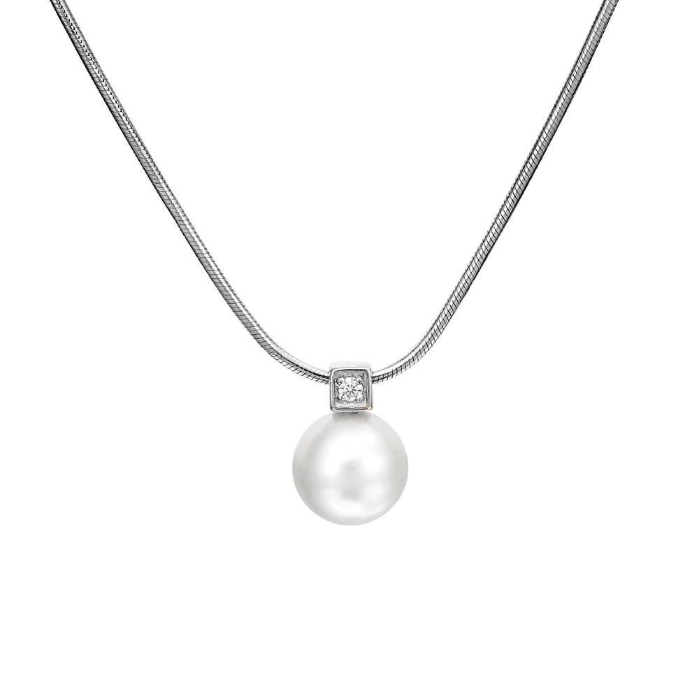 Колье из белого золота с жемчугом культивированным и фианитом 07-0147-00-302-1120-03