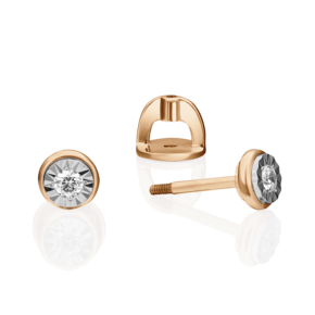 Серьги-пусеты из комбинированного золота с бриллиантом