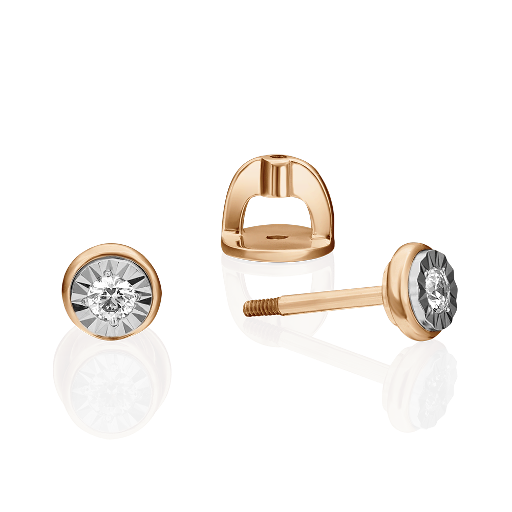 Серьги-пусеты из комбинированного золота с бриллиантом 02-4351-00-101-1111-30