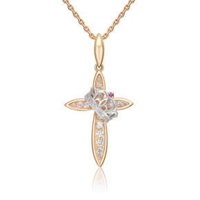 Декоративный крест из комбинированного золота с фианитами 03-2392-00-404-1111-24