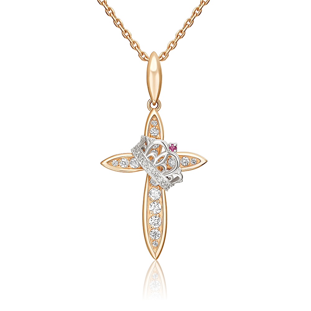 Декоративный крест из комбинированного золота с фианитами 03-2392-00-404-1111-24