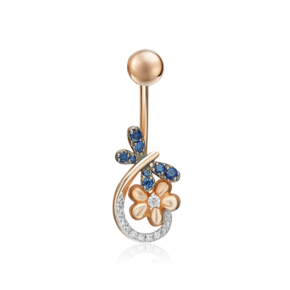 Пирсинг в пупок «Стрекоза» из красного золота с фианитами 06-3306-00-404-1110-03