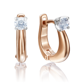 Серьги с английским замком из красного золота с бриллиантом 02-4174-00-101-1110-30