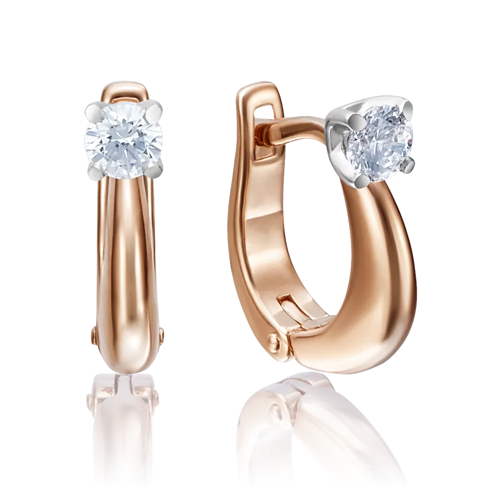 Серьги с английским замком из красного золота с бриллиантом 02-4174-00-101-1110-30