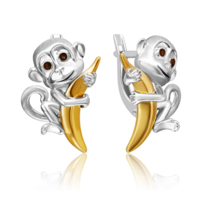 Серьги «Обезьяны» с английским замком из серебра с эмалью 02-5119-00-000-0200