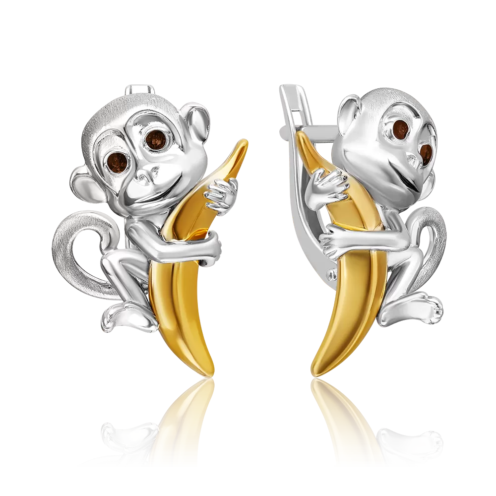 Серьги «Обезьяны» с английским замком из серебра с эмалью 02-5119-00-000-0200